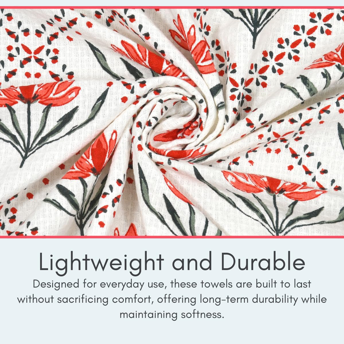 Mafatlal Madhuban Premium Waffle Cotton 1 Bath & 2 Hand Towel 700 Gsm | Hand Printed Floral Design Lightweight, Quick Dry Towel (Koi) - 3 Pcs