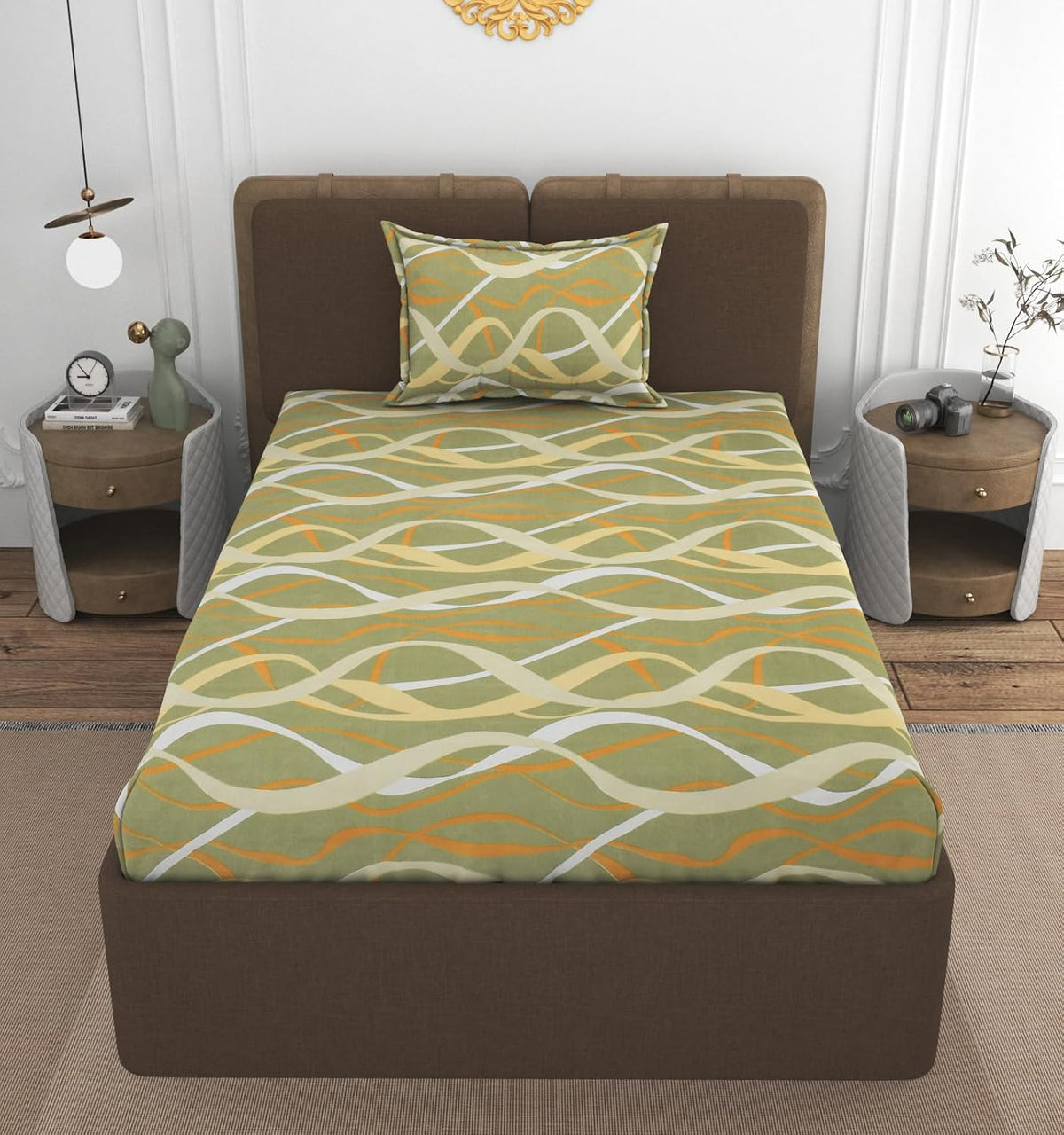 1 Single Bedsheet With 1 Pillow Cover - All Around Elastic Fitted | 100% Premium Fabric Is Lightweight, Soft & Comfortable | Size 36 X 72 X 8 Inches, Green