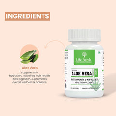 Life Aveda Premium Aloe Vera Capsules For Immunity Boosts, Skin Rejuvenates, Strengthens Hair & Improves Digestion | 60 Capsules, 100gm 0.2lbs