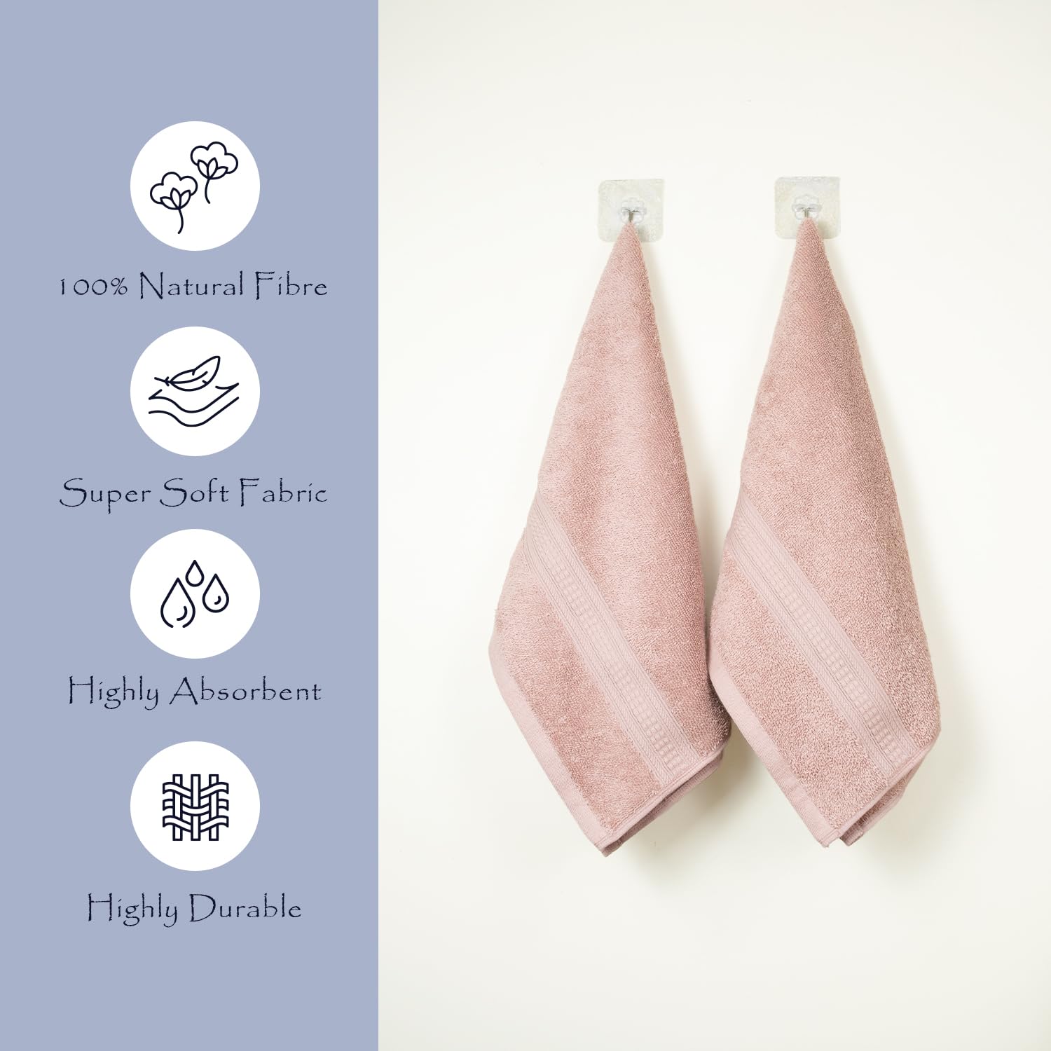 Rangoli 100% Cotton Fibre 2 Hand Towel 500 Gsm | Highly Durable & Super Absorbent Towel | Skin-Friendly & Quick Drying Luxury Towels (Peach)