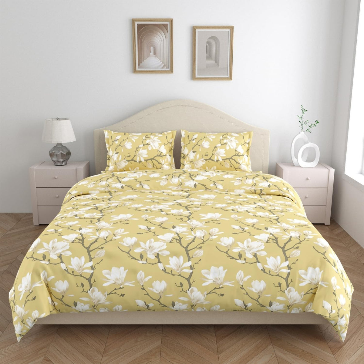 Pure Cotton Queen Size Bedsheet With 2 Matching Pillow Covers - 100 X 90 Inches, Light Yellow | Easy Care & Long-Lasting Fabric