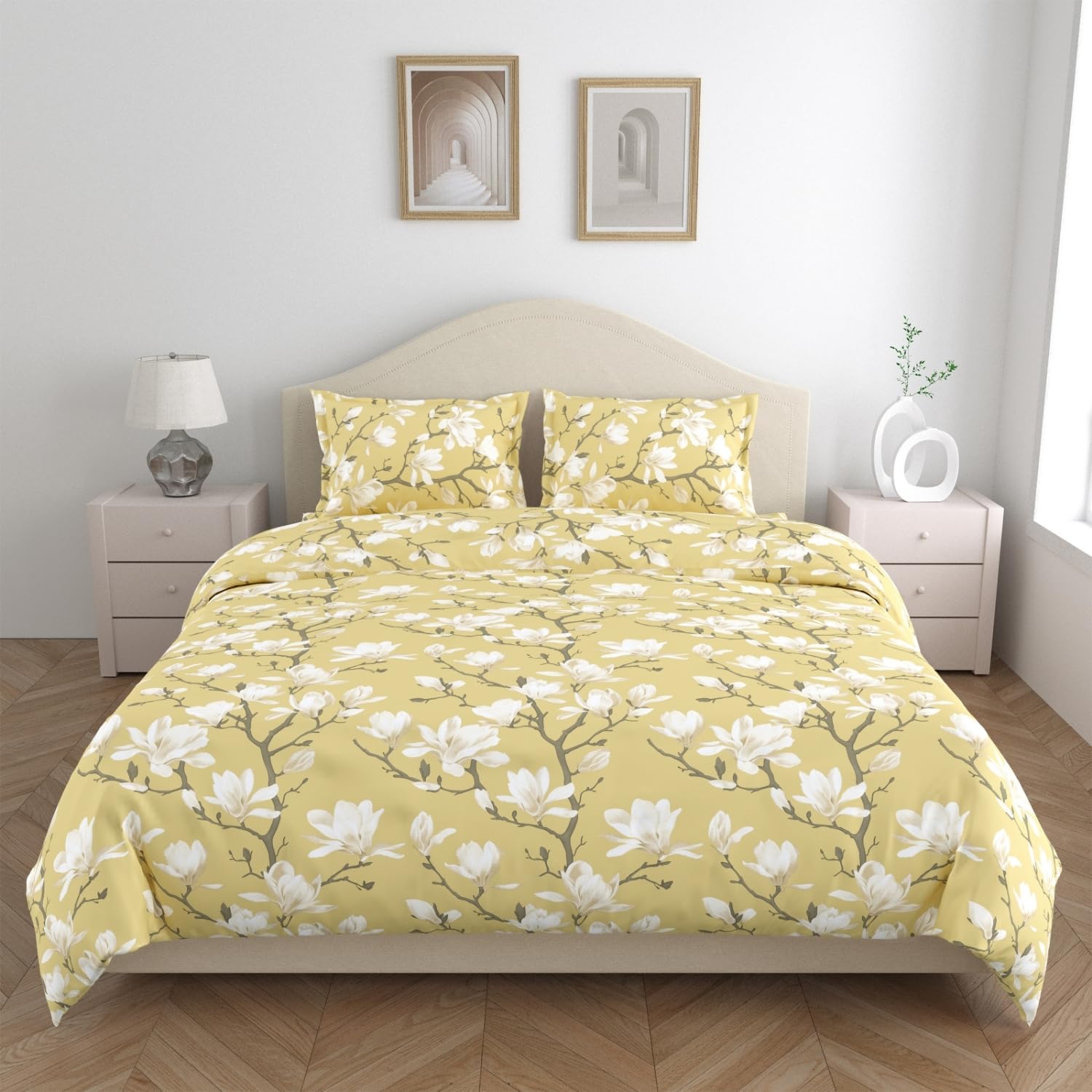 King Size Pure Cotton Bedsheet With 2 Pillow Covers | 108 X 108 Inches, Light Yellow | Perfect For Gifting On Weddings, Housewarmings, Or Anniversaries