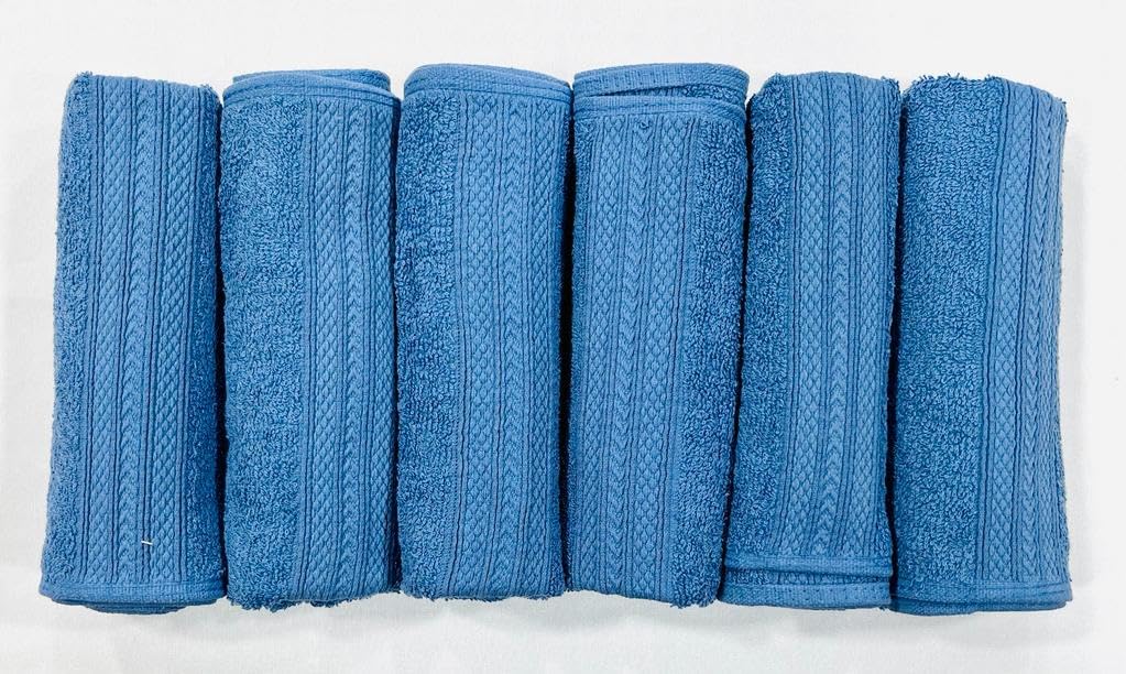 Bombay Dyeing Tulip 100% Soft Cotton Hand Towels 1200 Gsm (Surf Blue) - Set Of 6