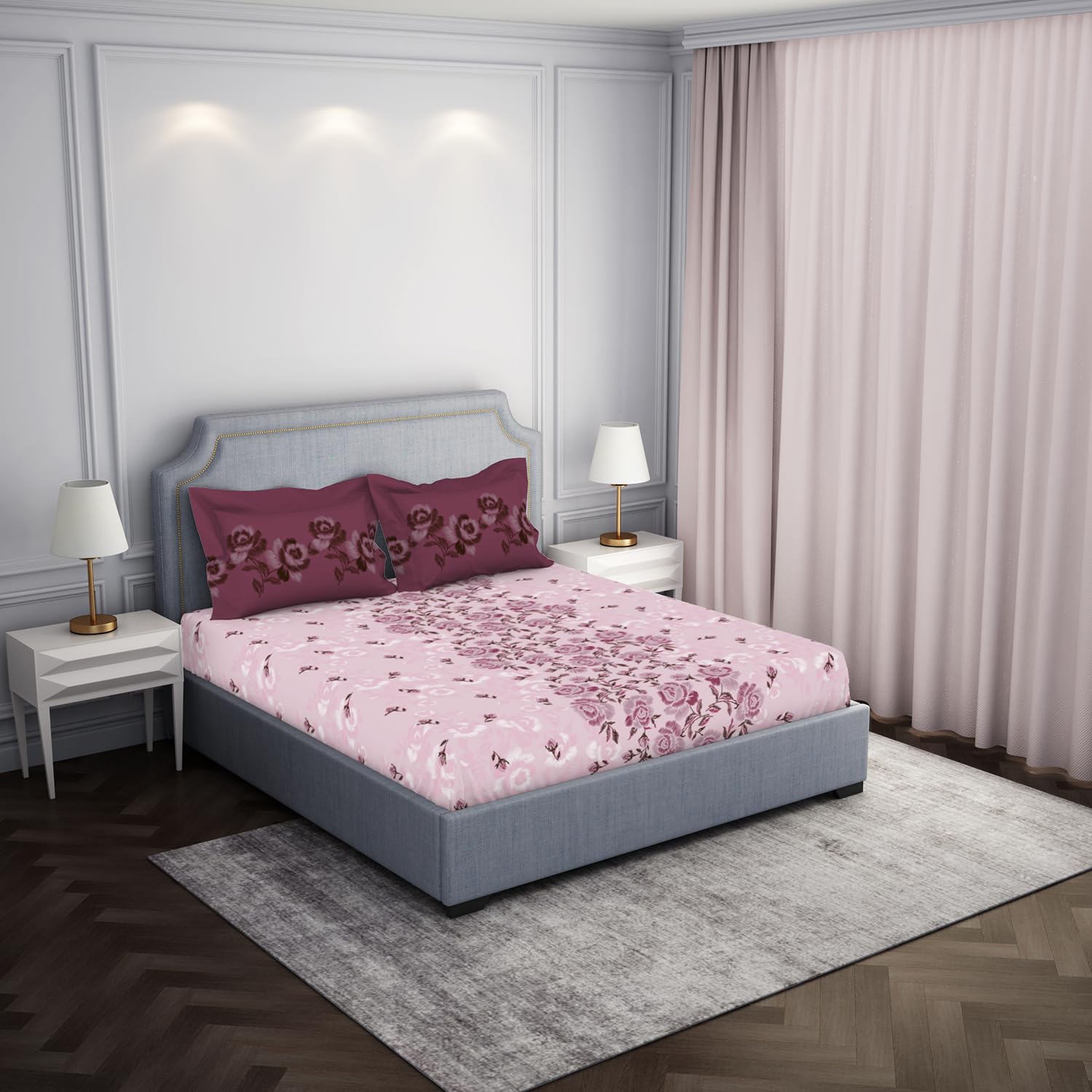 100% Cotton Bedsheet For Double Bed With 2 Pillow Cover - 88 X 100 Inches, Pink | Breathable & Super Soft | All Seasons & Easy To Wash