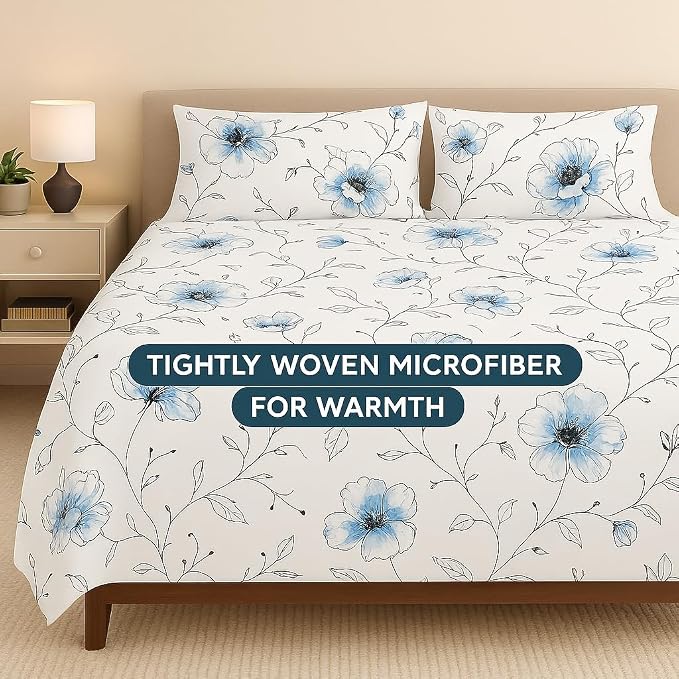 King Size Bedsheet With 2 Pillow Covers Soft Microfiber - 108 X 108 Inches, White | Wrinkle-Free, Breathable & Cooling Fabric For Comfortable Sleep
