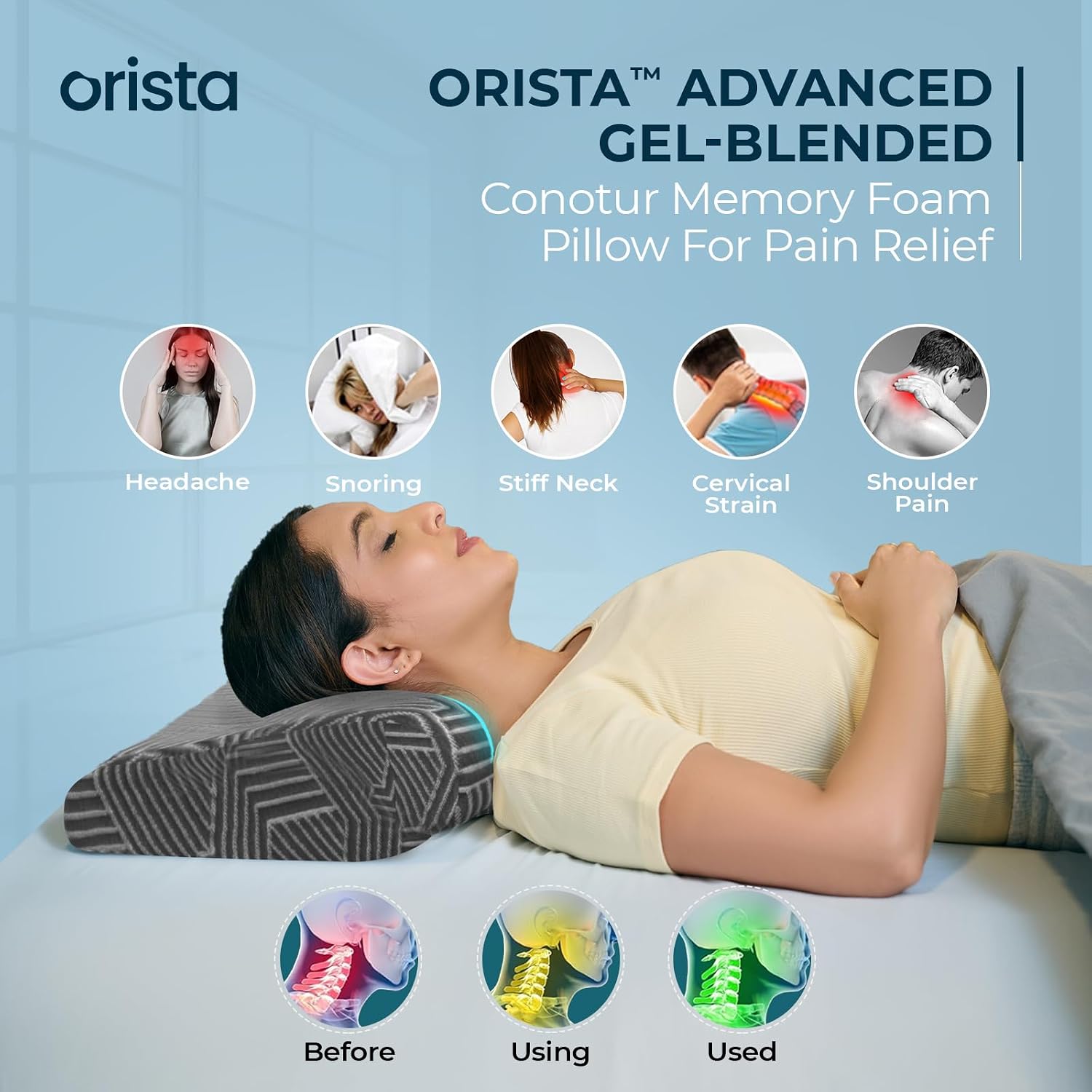 Advance Gel Blended Cervical Memory Foam Pillow, Grey, King Size - 23 X 14.5 X 4.5 Inch | Neck & Shoulder Support, Pillow For Sleeping | Improves Posture & Spinal Alignment - Set Of 1