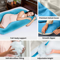Full Body U Shape Pregnancy Pillow For Women, Maternity Pillow, Cream & Sky Blue | Pillow Gift For Pregnancy Sleeping, Premium Velvet Cover With Zip | Adjustable & Washable, Relieves Pain