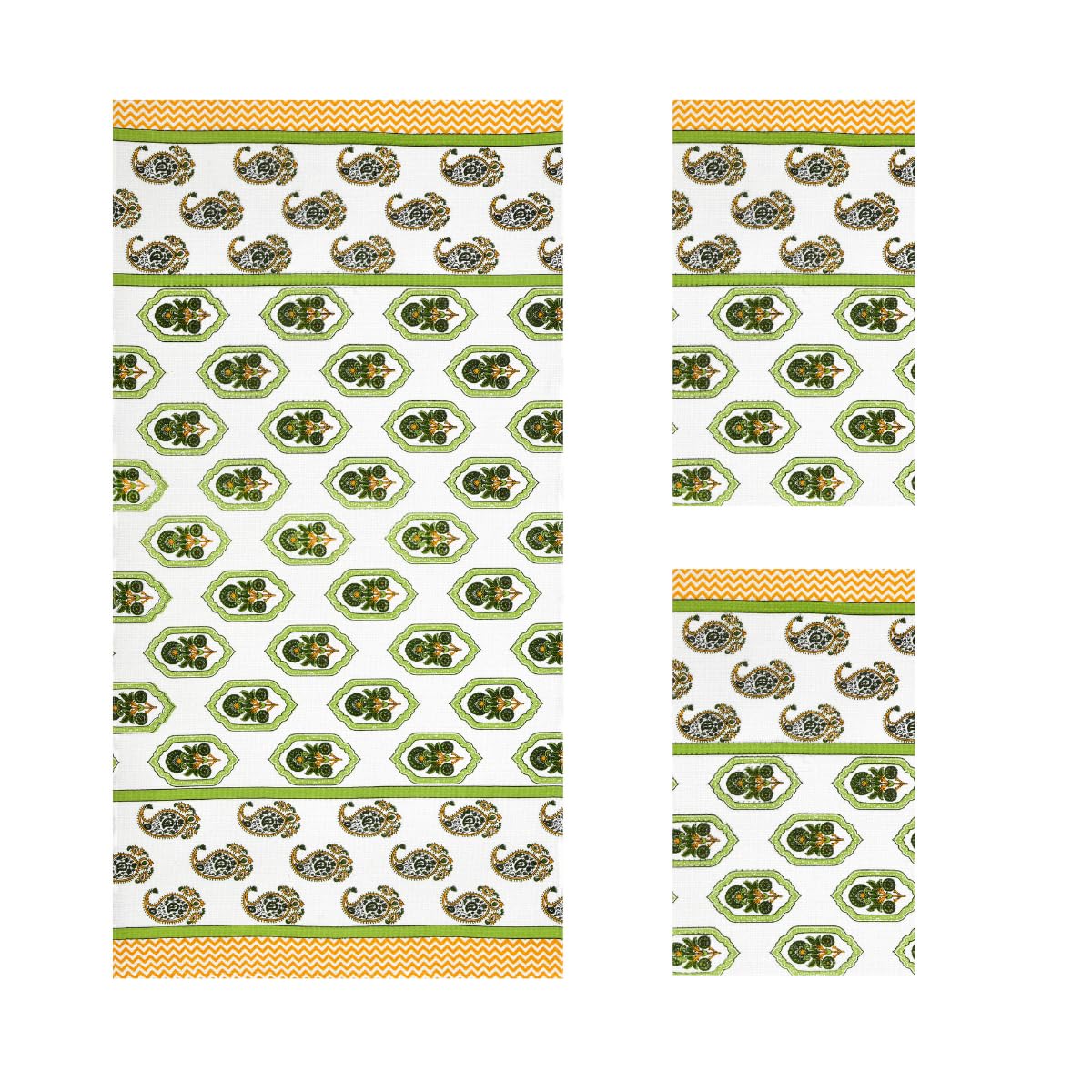Mafatlal Madhuban Premium Waffle Cotton 1 Bath & 2 Hand Towel 700 Gsm | Hand Printed Floral Design Lightweight, Quick Dry Towel (Irish Green) - 3 Pcs