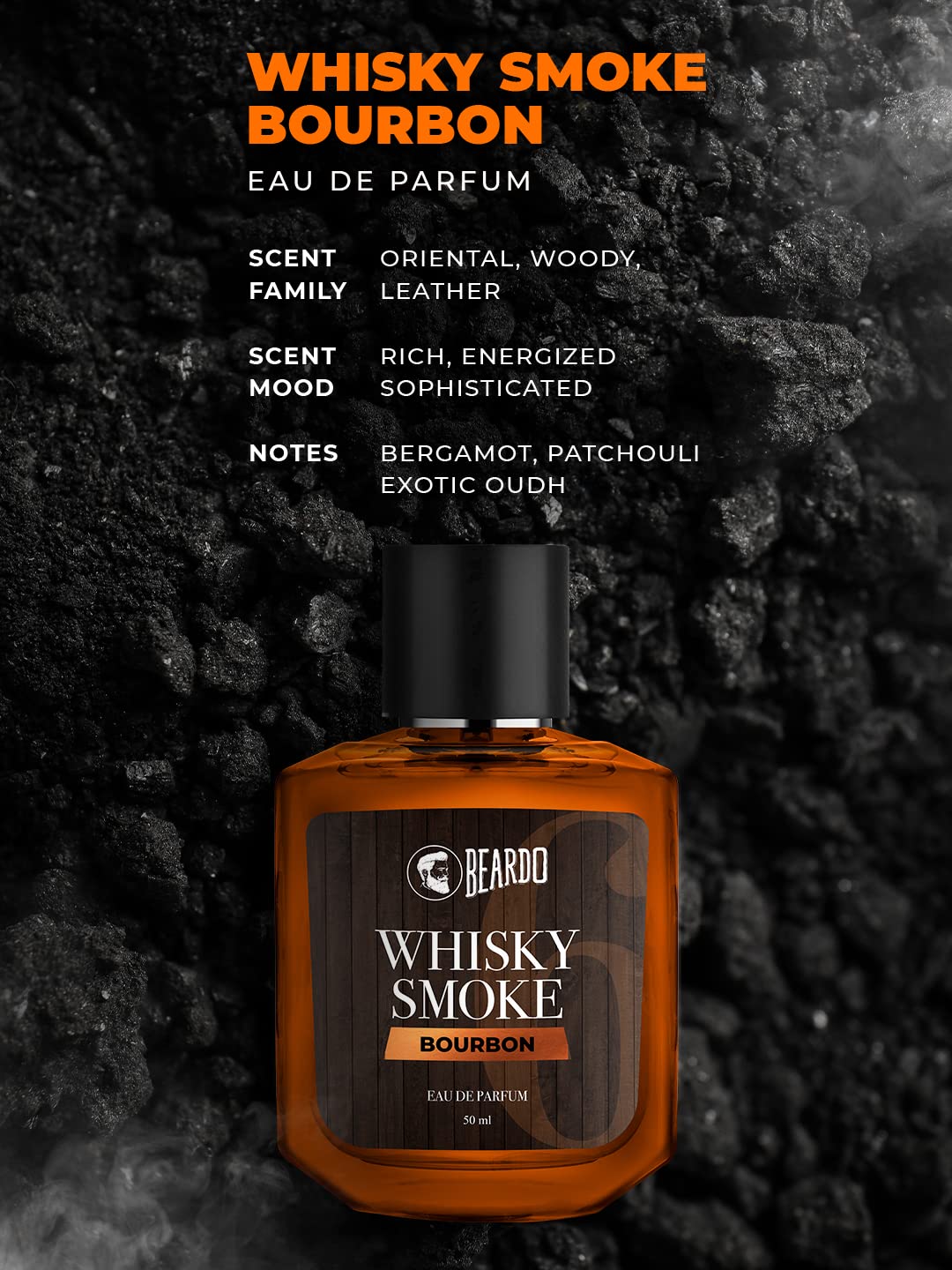 Beardo Men Whisky Smoke Bourbon Eau De Parfum 50ml 1.6 Fl.oz. | Best Suited For Officewear | Long Lasting Fragrance