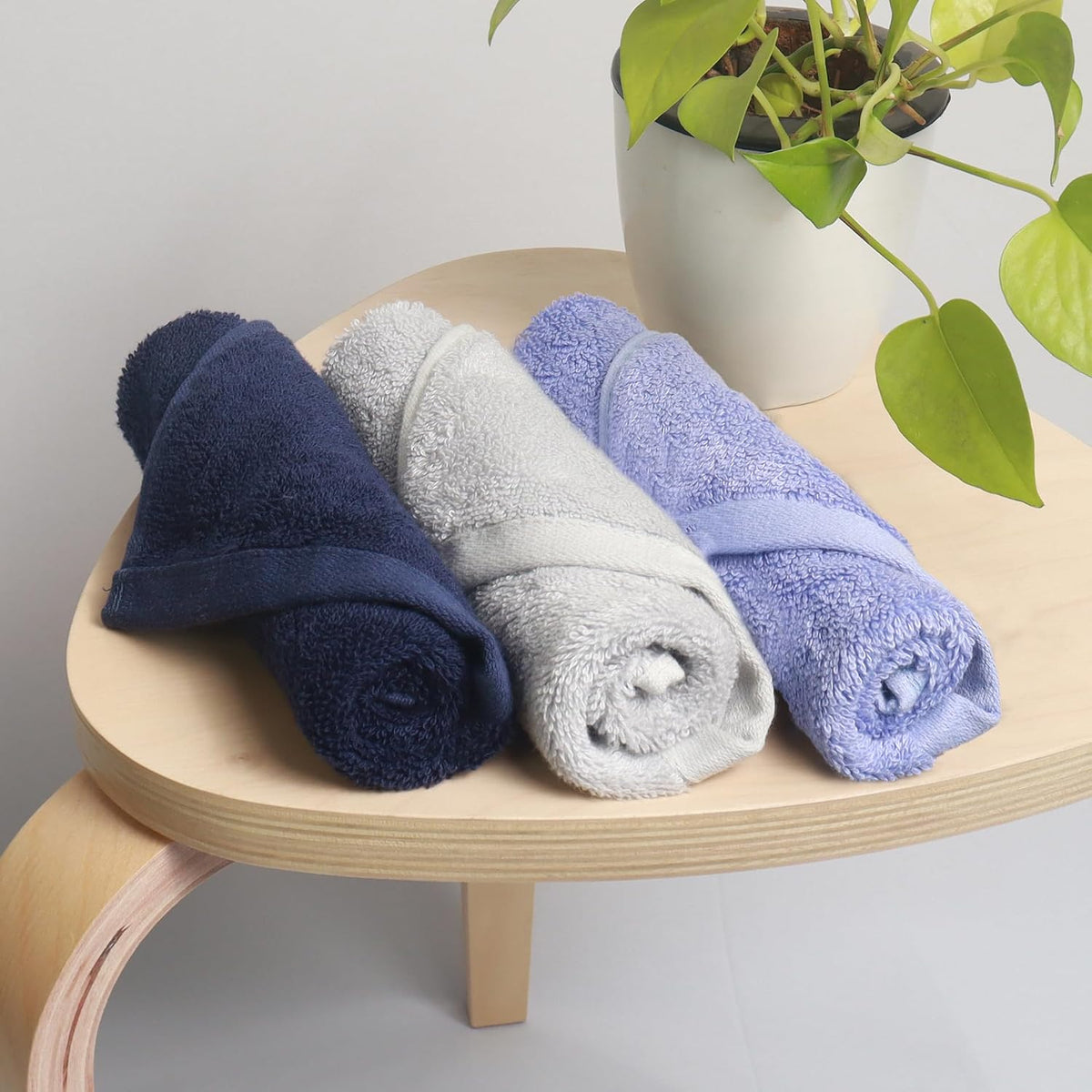 Heelium Bamboo Face Towel 600 Gsm | Ultra Absorbent & Odour-Free 3x Softer Than Cotton Towels | Pack Of 3 -Blue, Iris & Light Grey