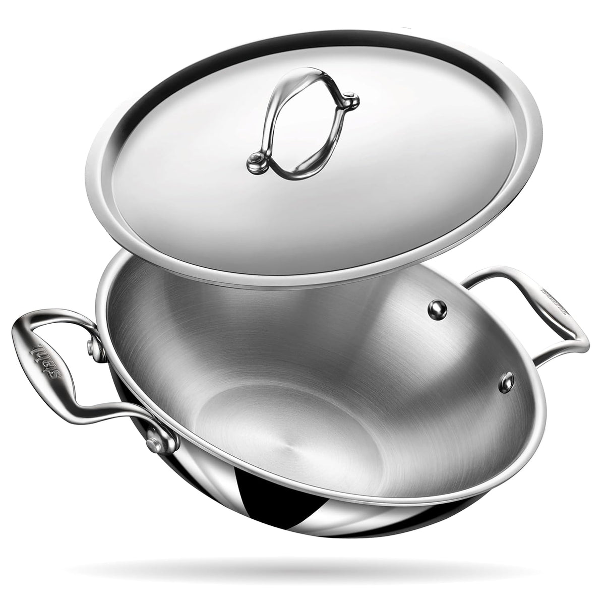 Artisan Triply Silver Stainless Steel Kadhai With Lid, 0.8 Liters | Kadai For Cooking, Stainless Steel Cookware Triply Kadai, Induction & Gas Stove Compatible, 16 Cm