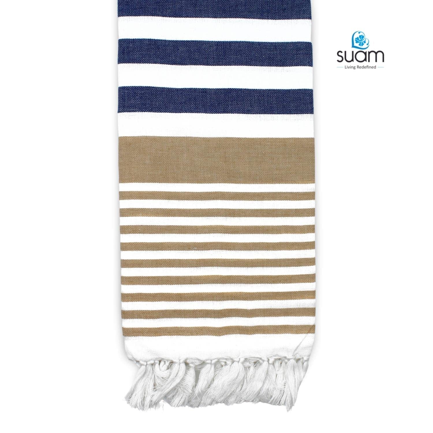 Suam Suntails Lightweight 100% Cotton Bath Towel 400 Gsm (Sandal -Dark Blue & Dark Blue - Orange, Suntails Towel, Cotton, Standard, 2, Af-Bt) - Pack Of 2