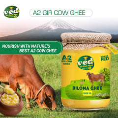 100% Pure A2 Gir Cow Ghee By Ved-A2 | Traditional Bilona Method Healthy Desi Ghee Good For Baking | (1 Litr) 33.8 Ounce | Jar Pack