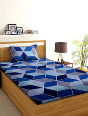 Combo 2 Single Bed With 2 Pillow Covers - 60 X 90 Inches, Blue | Premium Cotton Material - Skin Friendly & Long Lasting | Super Soft 300 Thread Count