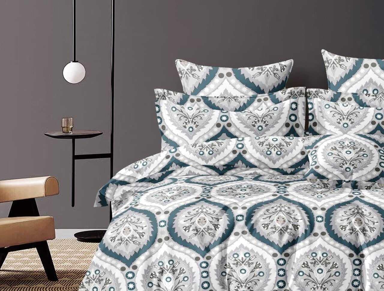 Printed Double Bedsheet For Super King Size With 2 Matching Pillow Covers - 108 X 108 Inches, Grey & White | 300 Thread Count Skin Friendly & Luxuriously Smooth To Touch Bedsheet