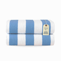 Lane Linen 100% Cotton Large Bath Towels 1000 Gsm | Cabana Stripe Bathroom Towels | Highly Absorbent, Soft & Quick Dry Towels - Light Blue (Pack Of 2)