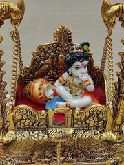 Laddu Gopal With Metal Jhula For Krishna, Bal Gopal, Antique Look, Gold, Metal, Lord Krishna Statue, Handmade, Occasion