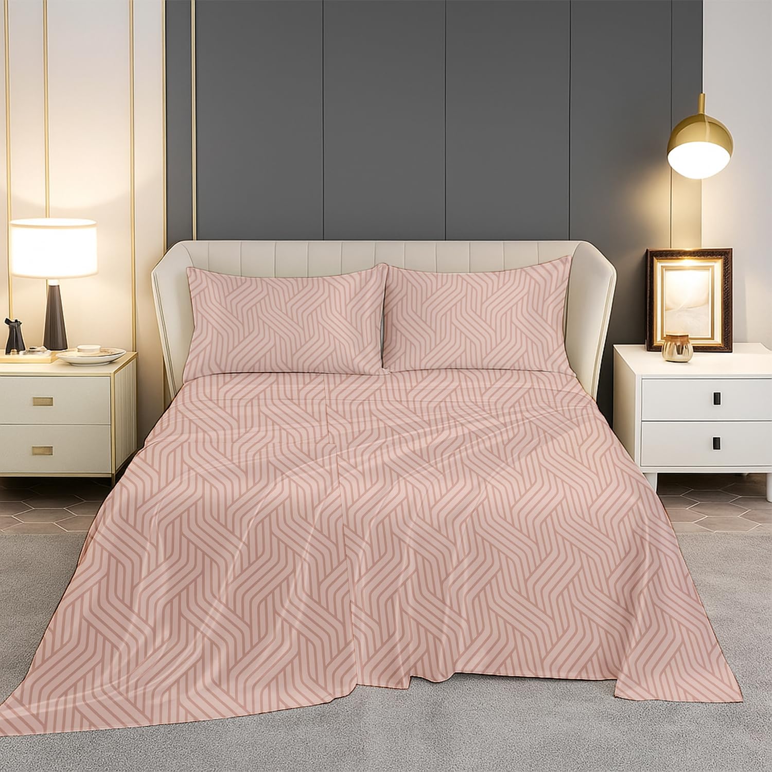 Pure Cotton Queen Size Bedsheet With 2 Pillow Covers - 90 x 100 Inches, Champagne Pink | Durable Bedsheets For Everyday Comfort
