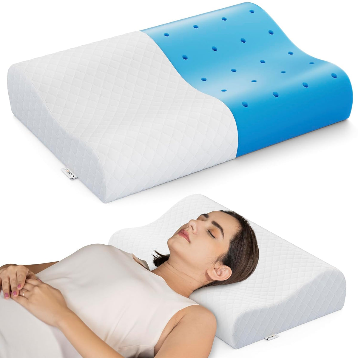 Cervical Pillow For Neck Pain, Cool Gel Memory Foam Pillow - 18 X 11 X 3.5 Inch | Orthopedic Neck Support Pillow For Sleeping, Neck & Shoulder Pain, Standard Size, White Jacquard - Pack Of 1
