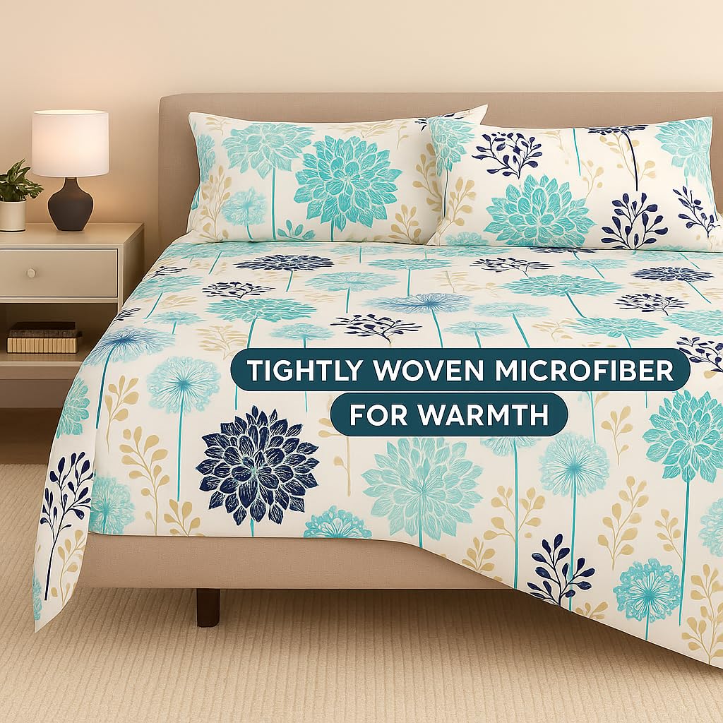 Polyester Single Bedsheet Set Light Weight & Durable Bedsheets For Single Bed With 2 Pillow Covers - 68 X 90 Inch, Multicolor | 186 Thread Count Single Bedsheet