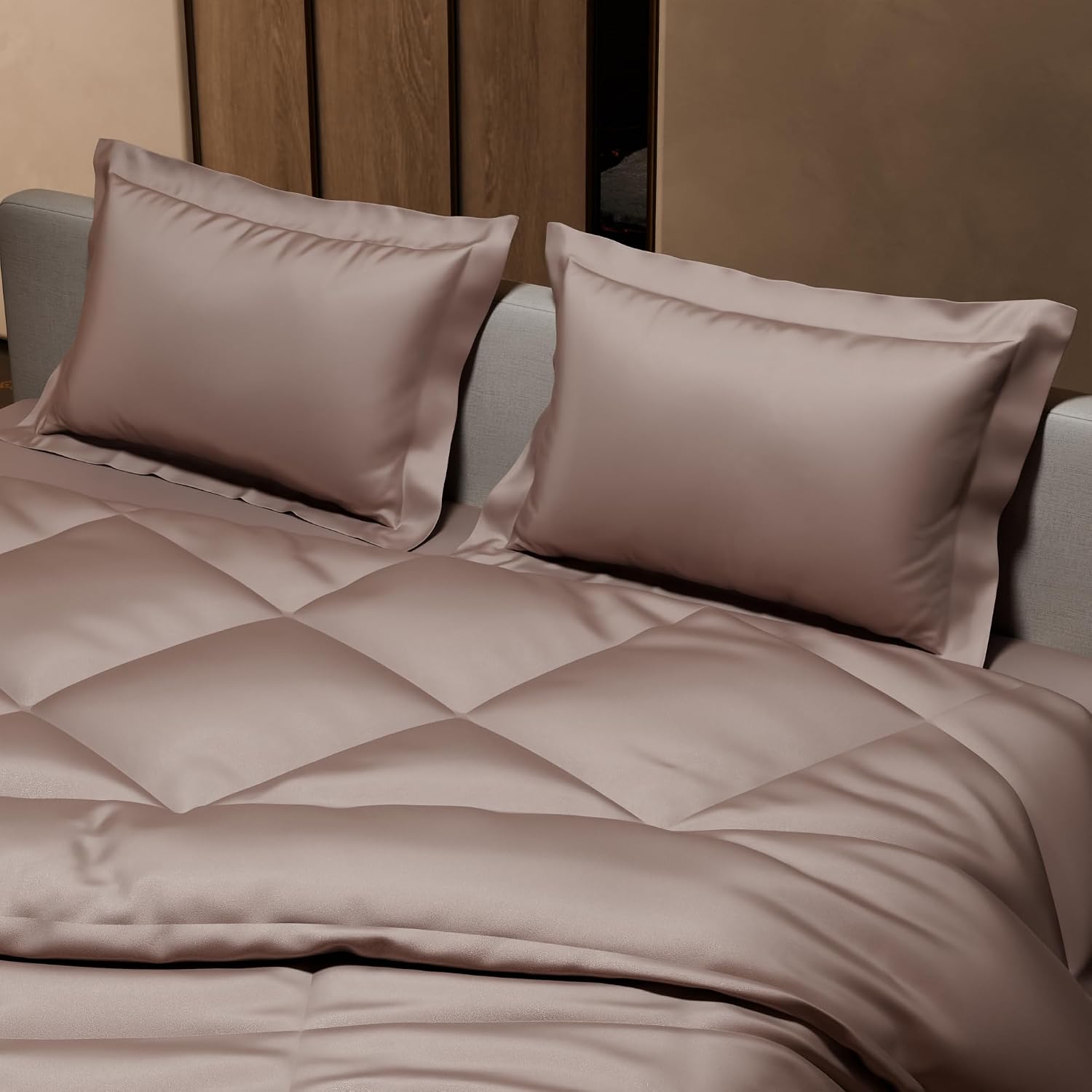 Comforter Set With Double Bedsheet & Pillow Covers - 90 X 100 Inches, Champagne | Complete Bedding Set, Ideal Gifts For Couples, Bedroom Home Furnishing, Date Night