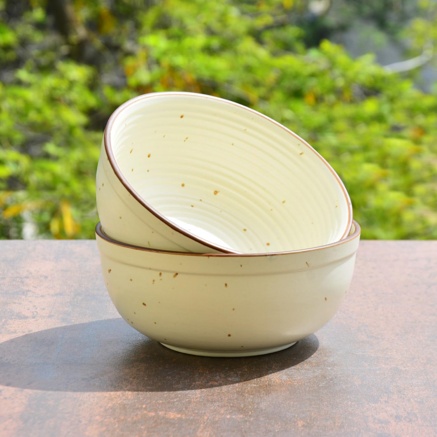 Studio Pottery Off White Matt Finish Ceramic Dinner Serving Bowls Set Of 2 | Diameter - 6.6 Inches, 850ml Each | Rice & Salad Bowls, Snack Bowls - Vegetable & Pasta Serving Bowls