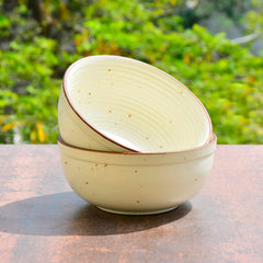 Studio Pottery Off White Matt Finish Ceramic Dinner Serving Bowls Set Of 2 | Diameter - 6.6 Inches, 850ml Each | Rice & Salad Bowls, Snack Bowls - Vegetable & Pasta Serving Bowls