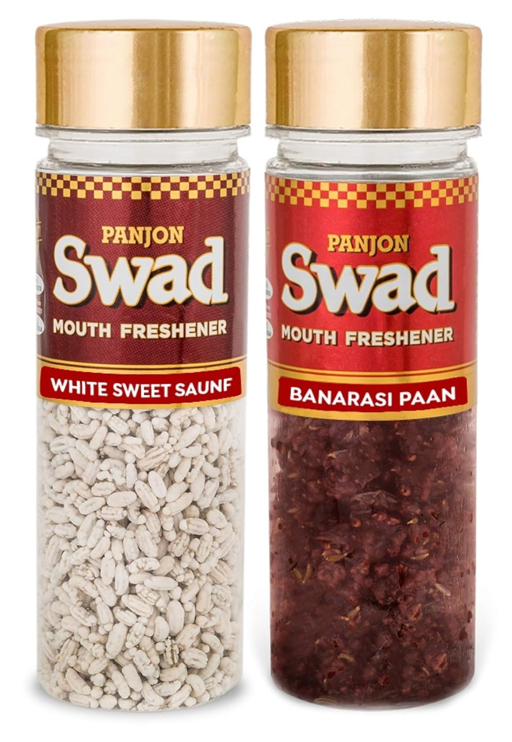 Panjon Swad White Sweet Saunf & Banarasi Paan Mouth Fresheners 220gm, (110gm *2 Bottles)