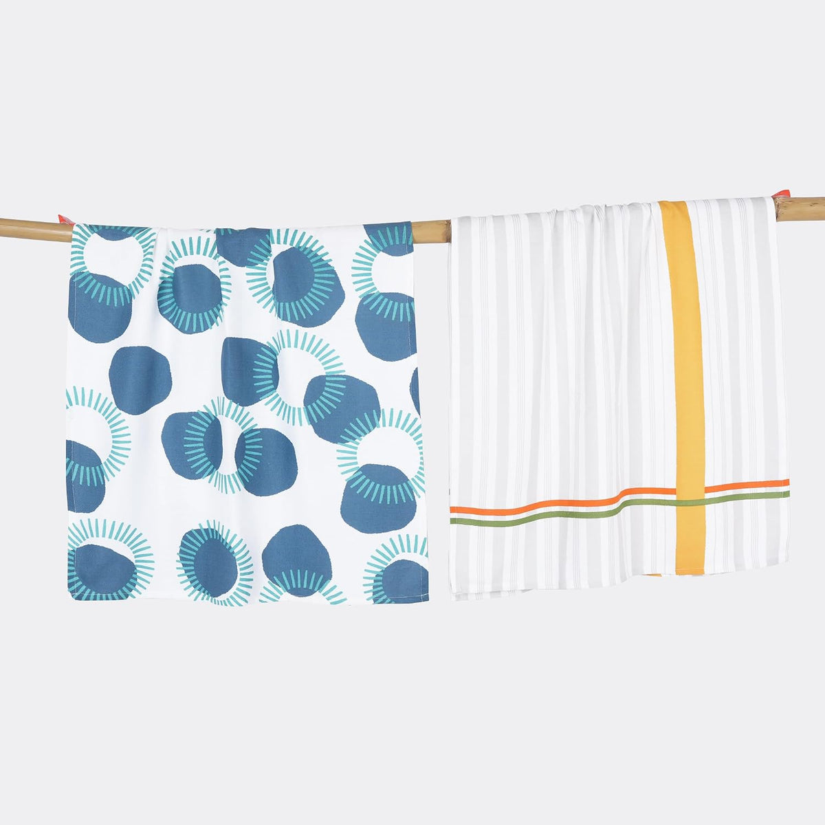 Thirsty Towel Bamboo Bath Towels 460 Gsm | Super Soft & High Absorbency Towel, Light Weight, & Quick Dry Bath Towels Large Size - Pack Of 2 (Circles, Just Stripes)