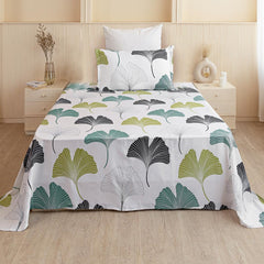 Luxurious Printed Flat Bedsheets With 1 Pillow Cover - 60 X 90 Inches, White & Green | Breathable & Wrinkle Free | Soft & Durable