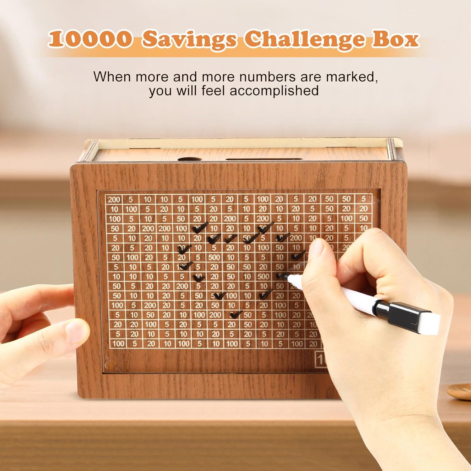 Wooden Money, Piggy Bank, Money Box, Coin Box With Carved Design For Kids, Savings Challenge Box, Cashbox,Cash Vault Wooden Savings Box | Colour - Brown