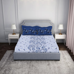 100% Cotton Bedsheet For Double Bed With 2 Pillow Cover - 88 X 100 Inches, Dark Blue | Breathable & Super Soft | All Seasons & Easy To Wash