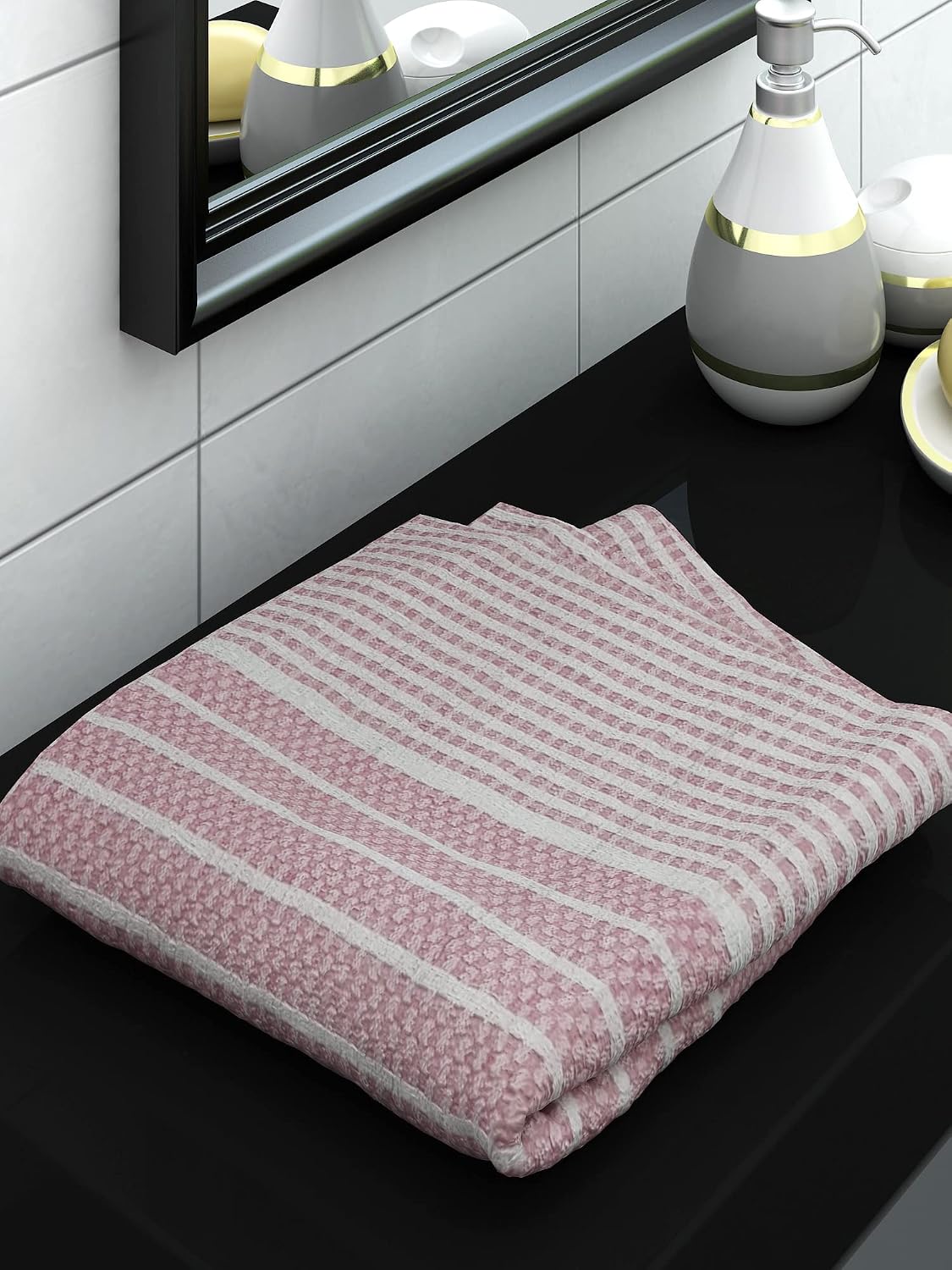 Athom Living Premium Cotton Light Weight Quick-Dry High Absorbent Cotton Bath Towel 250 Gsm, (Pink Stripes)