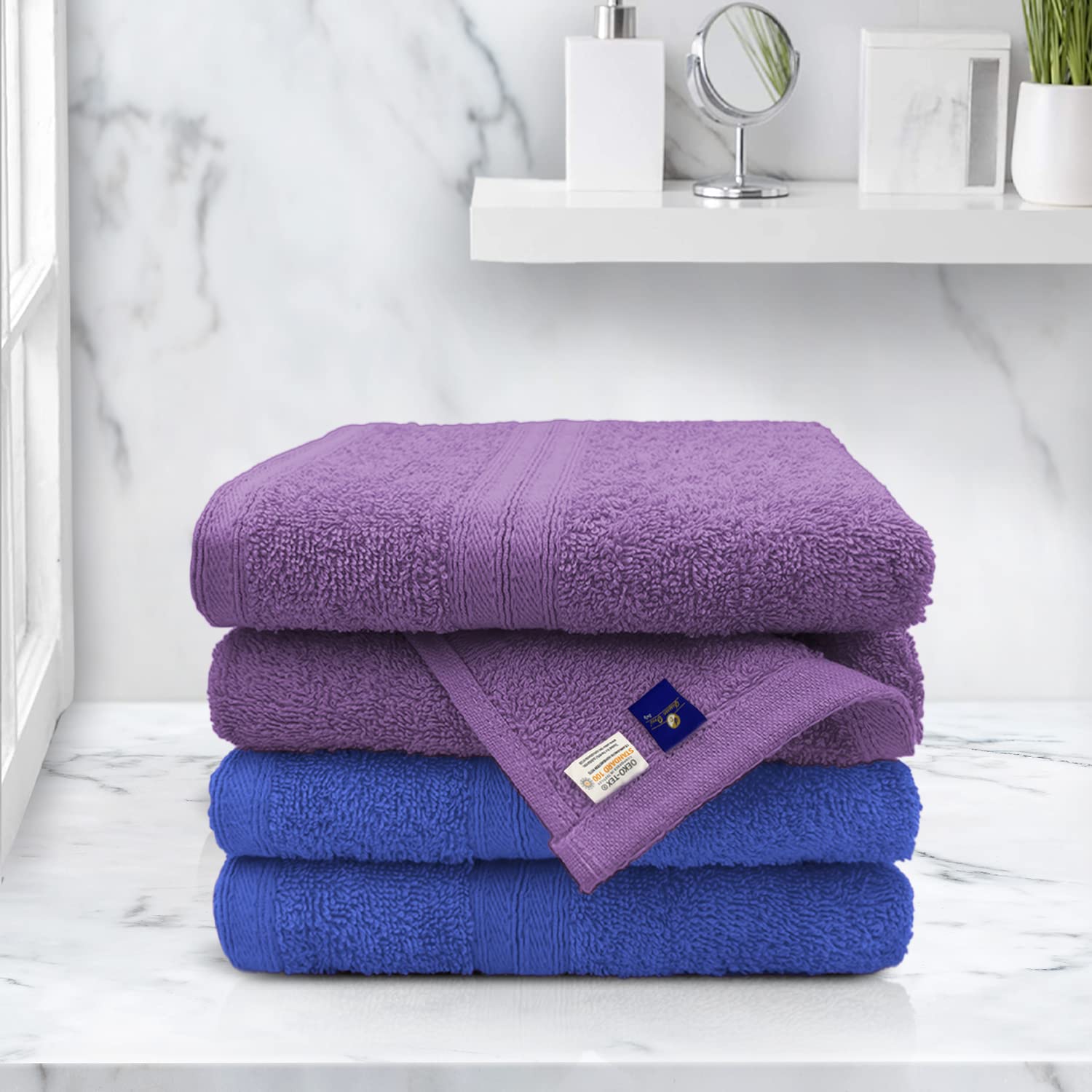 Sassoon Anatolia 4 Piece Cotton Hand Towel 362 Gsm | Soft, Absorbent & Quick Dry Towel For Gym, Home & Yoga (Heaven & Purple)
