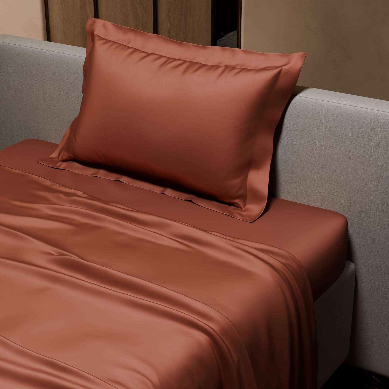 Single Bedsheet With 1 Pillow Cover - 60 X 90 Inches, Brown | Premium Bedding Set, Home Decor, Wedding Gift For Couples, Housewarming, Anniversary