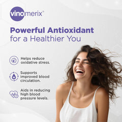 Vinomerix Antioxidant, Grape Seed Extract, Helps In Reducing Blood Pressure, Oxidative Stress & Improve Blood Circulation | 600mg 60 Veg Capsules 100gm 0.2lbs