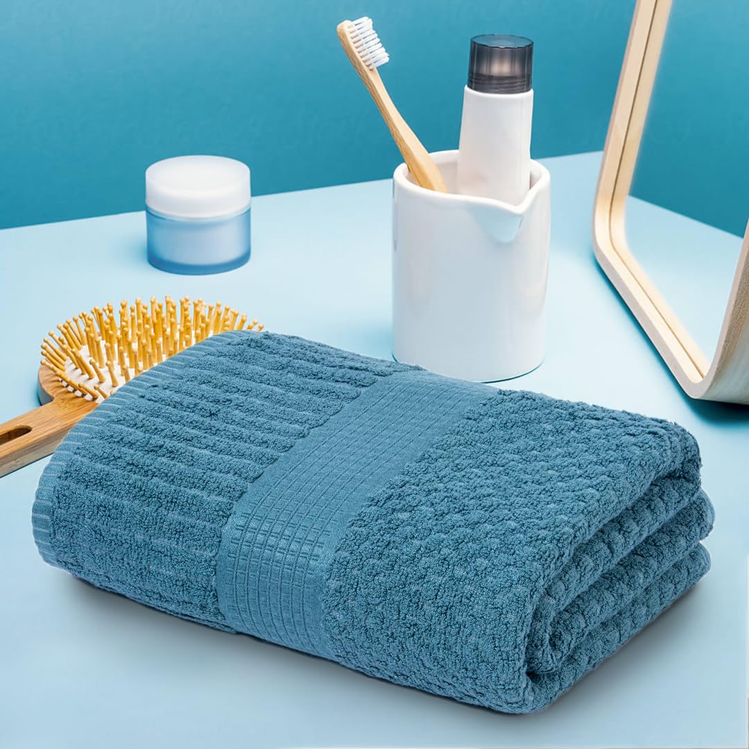 Mush Bamboo Bath Towel | Popcorn Weave 450 Gsm Large Towel For Men & Women | 3x Softer & Absorbent Than Cotton, Teal