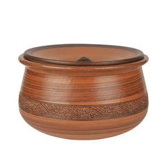 Handcrafted Earthenware Clay Handi Or Pot With Lid For Cooking & Serving - Brown, 2 Liters | Clay Dahi Handi, Mathni - Clay Handi For Gas Cooking