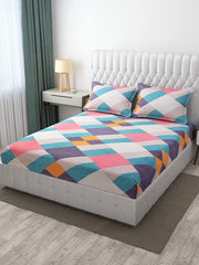 Printed King Size Double Bed Bedsheet With 2 Pillow Cover (72 X 78 Inches, Multicolor) | All Around Elastic Fitted Bedsheet | Soft Touch, Wrinkle Resistant, Skin Friendly