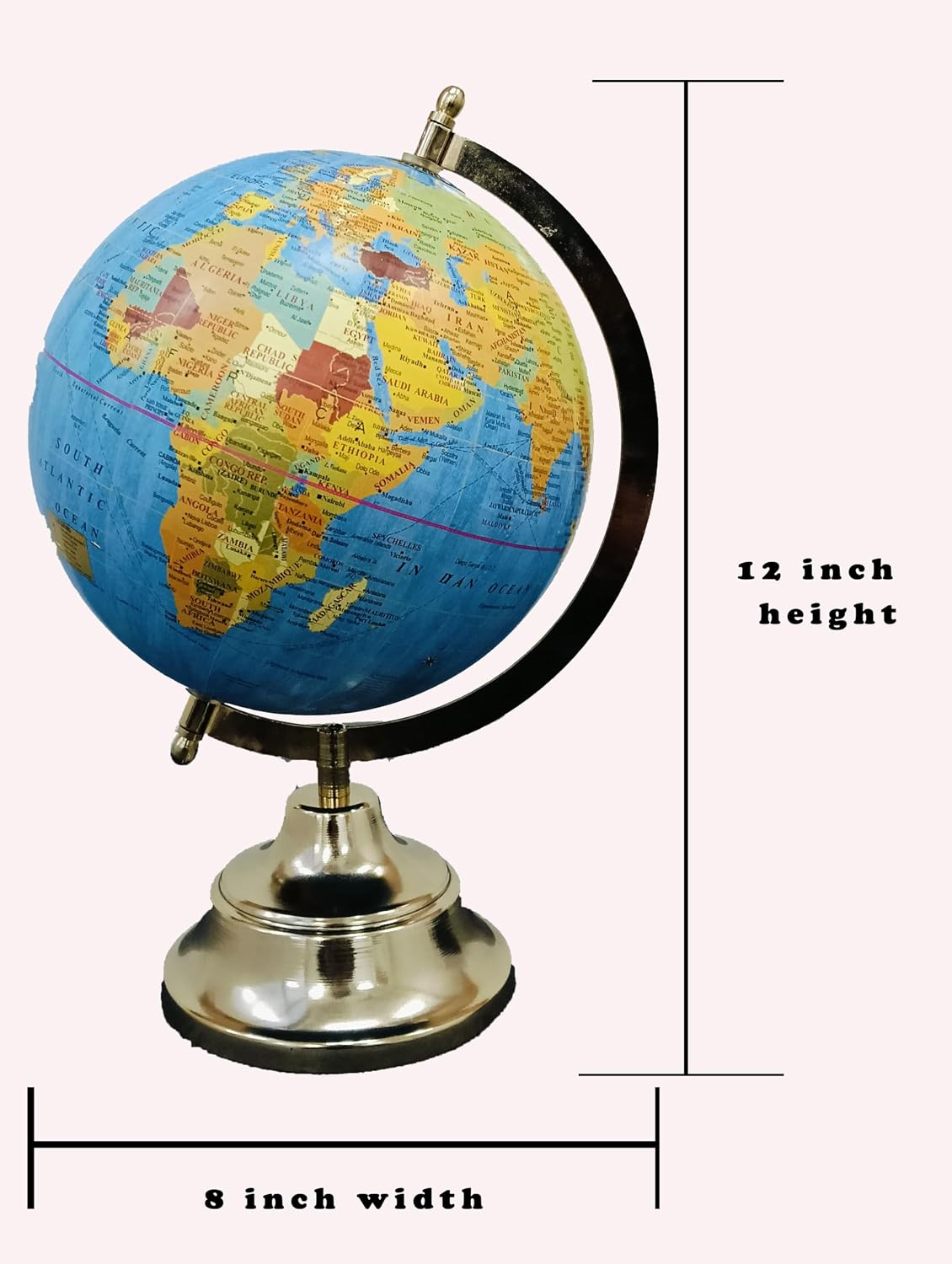 Rotating World Globe 8 Inch With Metal Arc & Stand For Show Pieces For Home Decor, Office Decor, Study Table Decor, Birthday, Party Gifts & Anniversary, Blue, Pack Of 1