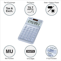 Casio JW-200SC-BU Premium & Stylish Calculator Light Blue | 12 Digits, 2-way Powered
