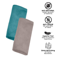 Housse Microfiber Hand Towel 800 Gsm | Premium Quality Towels Ultra Absorbent & Anti-Bacterial For Gym (Atmosphere & Pacific Green) - Pack Of 4