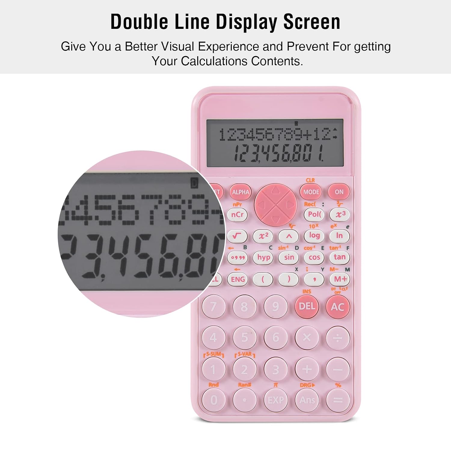 EooCoo 2-Line Standard Scientific Calculator, Cute Desk Accessories, Portable and Cute School Office Supplies, Suitable for Primary School to College Student Use(Pink)