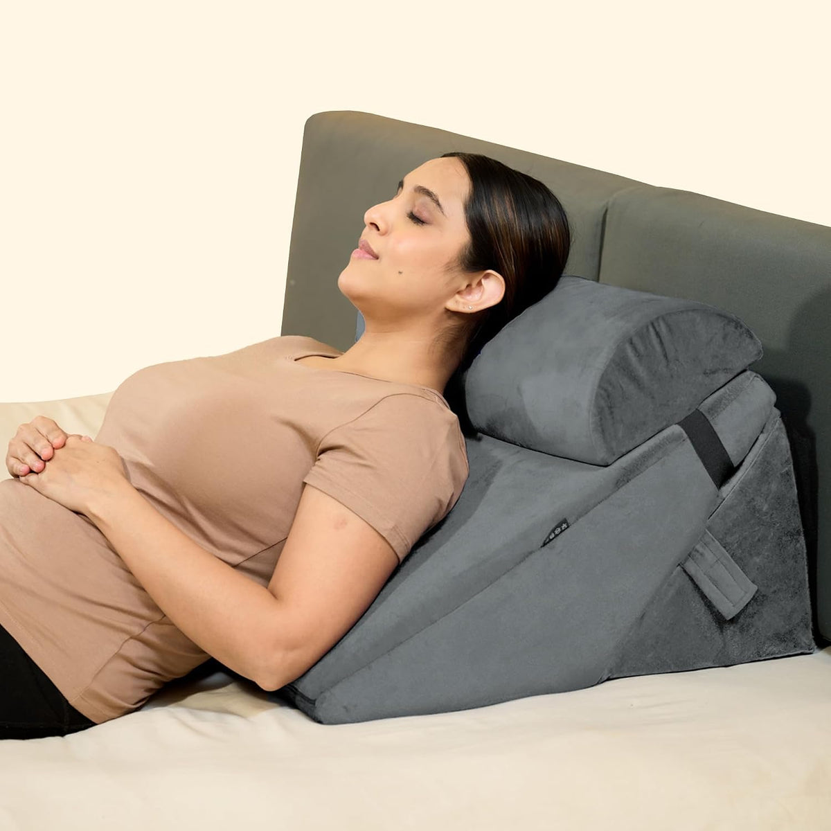 Wedge Pillow For Back Support, Adjustable Wedge Pillow With Headrest, Velvet Grey - 22 X 22 X 12 Inch | Memory Foam Bed Wedge Pillow For Sleeping | Acid Reflux, Gerd, Snoring, Resting