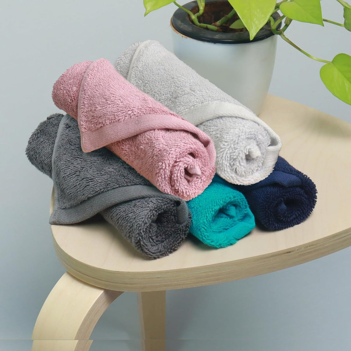 Heelium Bamboo Face Towel 900 Gsm | Ultra Absorbent & Odour-Free 3x Softer Than Cotton Towels | Pack Of 5 -Blue, Teal, Grey, Light Grey & Peach