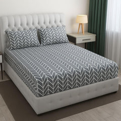 Cotton Double Bedsheet For Queen Size With 2 Matching Pillow Covers For Home - 90 X 100 Inches, Grey & White | Smooth Finish, Soft Touch & Breathable Comfort For Everyday Use