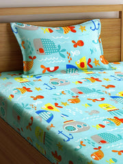 Cartoon Printed Single Bedsheet For Kids With One Pillow Cover - 60 X 90 Inches, Multicolor | 300 Thread Count - Wrinkle Free Soft Perfect For Everyday Use