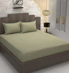 Plain Cotton King Size Elastic Fitted Bedsheet With 2 Pillow Covers - 72 X 78 X 8 Inches, Light Green | Ideal For Home Bedrooms, Hotel Rooms, Guest Bedsheet