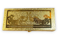 Premium Decorative Designer Mdf Golden Gifting Cash Box, Shagun Box, Jewellery Box, Money Box, Gaddi Box 20x8.5x4cm, Pattern - Embossed Peacock