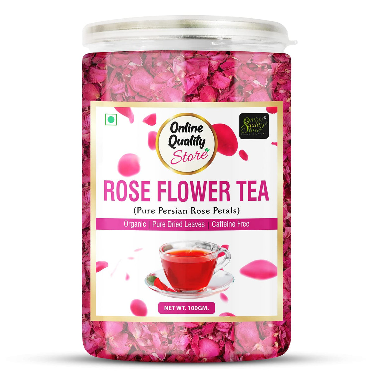 Online Quality Store Rose Flower Tea - 100gm, 3.5 Ounce | Pure Persian Rose Petals - Use For Iced Tea, Cocktails | Organic Pure Dried Leaves Herbal Tea - Caffeine Free